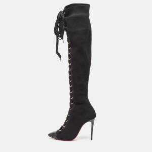 Christian Louboutin Black Knit Fabric Sock Boots Size 37