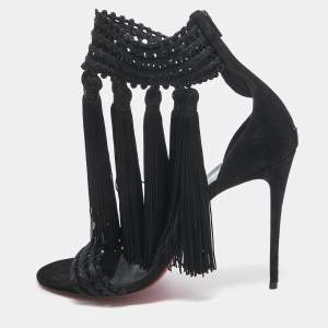 Christian Louboutin Black Lace and Suede Palma Macrame Sandals Size 40