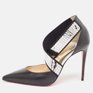 Pre Owned Christian Louboutin Black Leather Sequins Detail Jeres Pumps Size 38