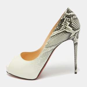 Christian Louboutin White/Grey Degrade Snakeskin Print Patent Leather New Very Prive Pumps Size 40.5