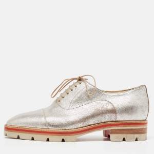 Christian Louboutin Silver Textured Leather Hubertus Donna Lace Up Oxfords Size 36