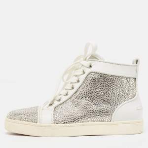 Christian Louboutin White Leather Louis Strass Sneakers Size 35