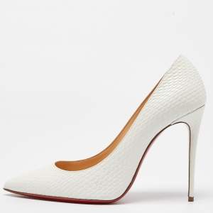 مملوكة مسبقًا Christian Louboutin White Python Effect Leather Kate 100 Pointed Toe Pumps Size 37