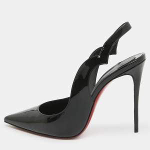 Pre Owned Christian Louboutin Black Patent Leather Hot Chick Slingback Pumps Size 39