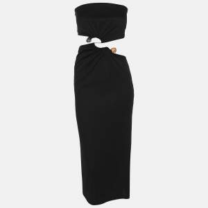 Pre Owned Christopher Esber Black Knit Distort Strapless Cutout Midi Dress M
