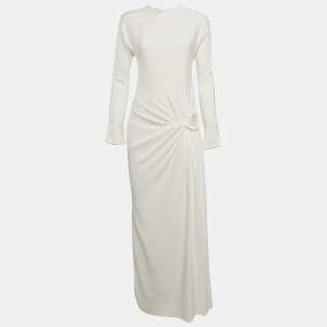 Pre Owned Christopher Esber White Crepe Cut-Out Twisted Long Sleeve Maxi Dress M
