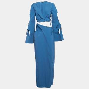 Pre Owned Christopher Esber Blue Nylon Blend Tie-Up Skirt and Top Set M 
