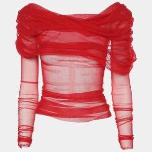 Christopher Esber Red Sheer Silk Blouse Top S
