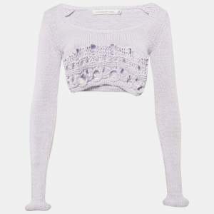Christopher Esber Lilac Crochet Cotton Long Sleeve Crop Top XS