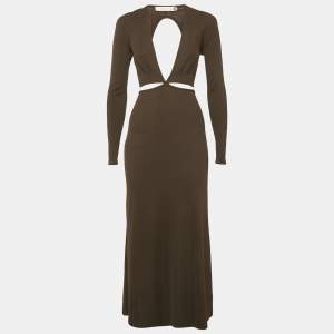 Christopher Esber Brown Rib Knit Cut-Out Midi Dress XS