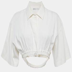 Pre Owned Christopher Esber Ivory Linen Blend Shirt Style Crop Top S