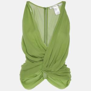 Pre Owned Christopher Esber Green Crepe Twisted Tops S