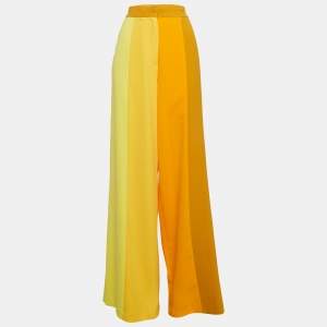 Christopher John Roger Yellow Paneled Crepe High Rise Trousers M