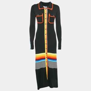 Christopher John Rogers Black Stripe Button Front Long Shirt Dress M
