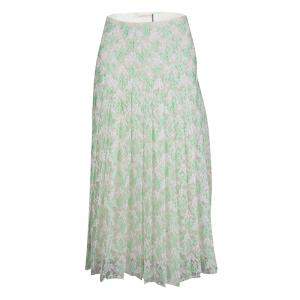 Christopher Kane Mint Plasma Floral Lace Pleated Midi Skirt S