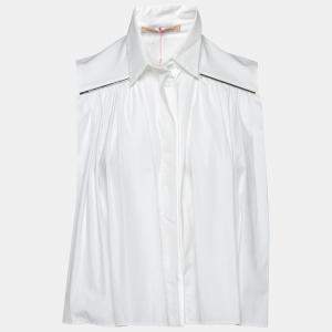 Christopher Kane White Cotton Metal Bar Embellished Sleeveless Shirt M
