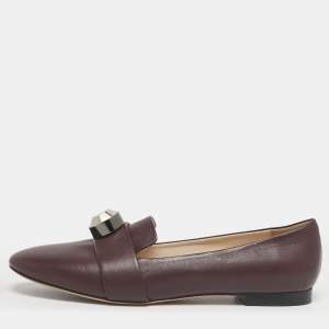 Pre Owned Christopher Kane Burgundy Leather Crystal Bow Embellished Loafers Size 41
