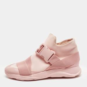Pre Owned Christopher Kane Pink Leather and Neoprene Safety Buckle Sneakers Size 40