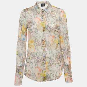 Class by Roberto Cavalli Pink Floral Print Silk Sheer Shirt M