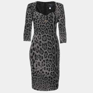 Class by Roberto Cavalli Grey Animal Print Jersey Long Sleeve Dress M