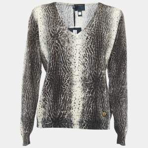 Class by Roberto Cavalli Multicolor Animal Printed Knit V-Neck Jumper 2XL