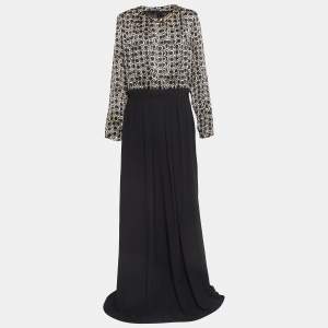 Class by Roberto Cavalli Black Snake Print and Crepe Stampa Cerchi Maxi Dress L