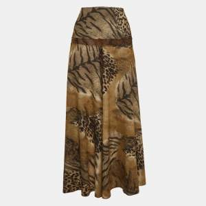 Class by Roberto Cavalli Brown Printed Jersey Maxi Skirt M