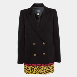 Pre Owned Class by Roberto Cavalli Black Contrast Leopard Print Stretch Crepe Blazer S