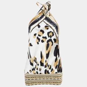 Class by Roberto Cavalli Brown Satin Embellished Halter Neck Top M