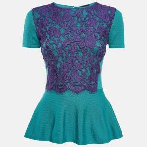 Class by Roberto Cavalli Green Wool Knit Lace Patch Detail Sweater M