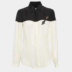 Class by Roberto Cavalli Black/Cream Sateen Silk Embellished Arrow Shirt M