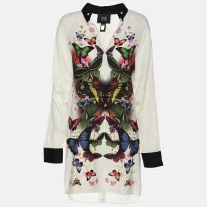 Class by Roberto Cavalli White Floral Print Viscose Long Sleeve Tunic M