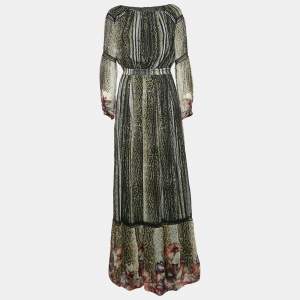 Class by Roberto Cavalli Green Animal Print Silk Maxi Dress M