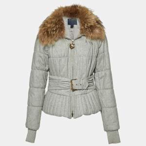 Class by Roberto Cavalli Grey Wool Fur Collar Zip Up Jacket M