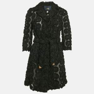 Class by Roberto Cavalli Black Floral Embroidery Organza Belted Short Coat S