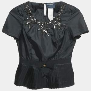 Class by Roberto Cavalli Black Embellished Crepe Pleated Top M