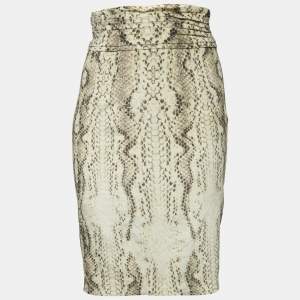Class by Roberto Cavalli Yellow Snake Print Velvet Pleated Pencil Skirt S