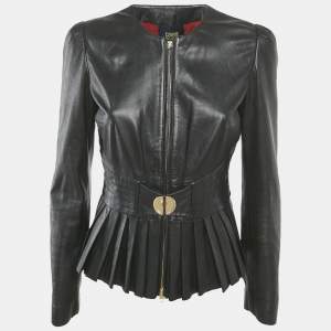 Class by Roberto Cavalli Black Leather Pleated Jacket M