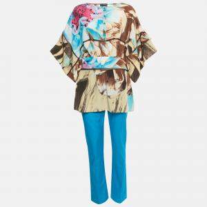 Pre Owned Class by Roberto Cavalli Multicolor Printed Silk Top & Taffeta Pant Set M  