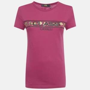 Pre Owned Class by Roberto Cavalli Pink Lemon Print Jersey T-Shirt XS