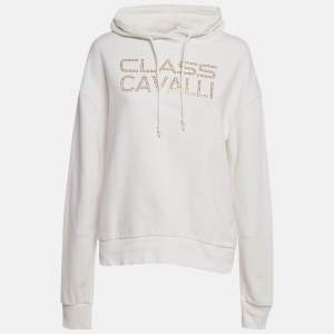 Pre Owned Class by Roberto Cavalli White Logo Studded Cotton Hoodie M