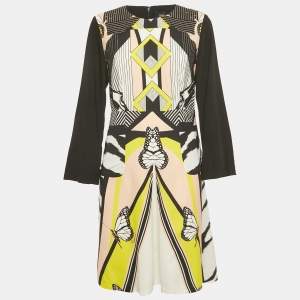 Pre Owned Cavalli Class by Roberto Cavalli Black Printed Crepe Midi Dress L