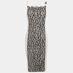 Pre Owned Class by Roberto Cavalli Pink/Black Jersey Leopard Mesh Detail Midi Dress L