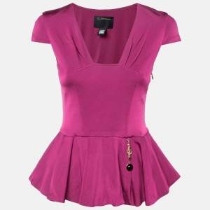 Pre Owned Class by Roberto Cavalli Magenta Pink Jersey peplum Hem Top M