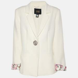 Pre Owned Class by Roberto Cavalli Cream Stretch Crepe Single Breasted Blazer M