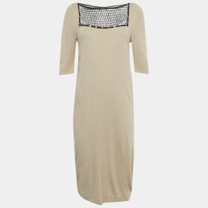 Pre Owned Class by Roberto Cavalli Beige Mesh Detail Jersey Midi Dress M
