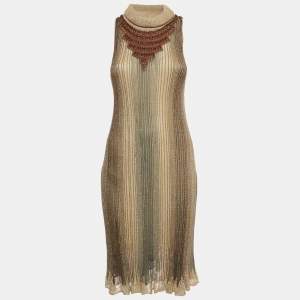Pre Owned Class by Roberto Cavalli Brown Embellished Lurex Knit Midi Dress M