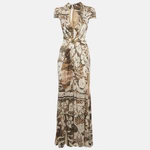 Pre Owned Class by Roberto Cavalli Brown Snakeskin Print Jersey Pleated Maxi Dress S