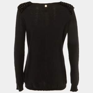 Pre Owned Class by Roberto Cavalli Black Wool Blend Embellished Detail Top L