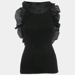 Pre Owned Class by Roberto Cavalli Black Stretch Knit Ruffle Top M